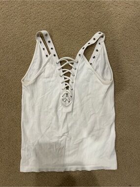 Lace-Up Ribbed White Tank Top